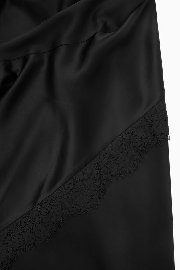 COS Asymmetric Lace-trimmed Satin Dress Black