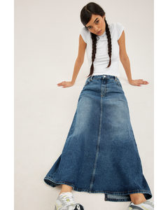 Low Waist Denim Maxi Skirt Blue