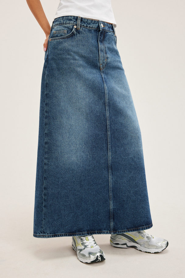Monki Low Waist Denim Maxi Skirt Blue