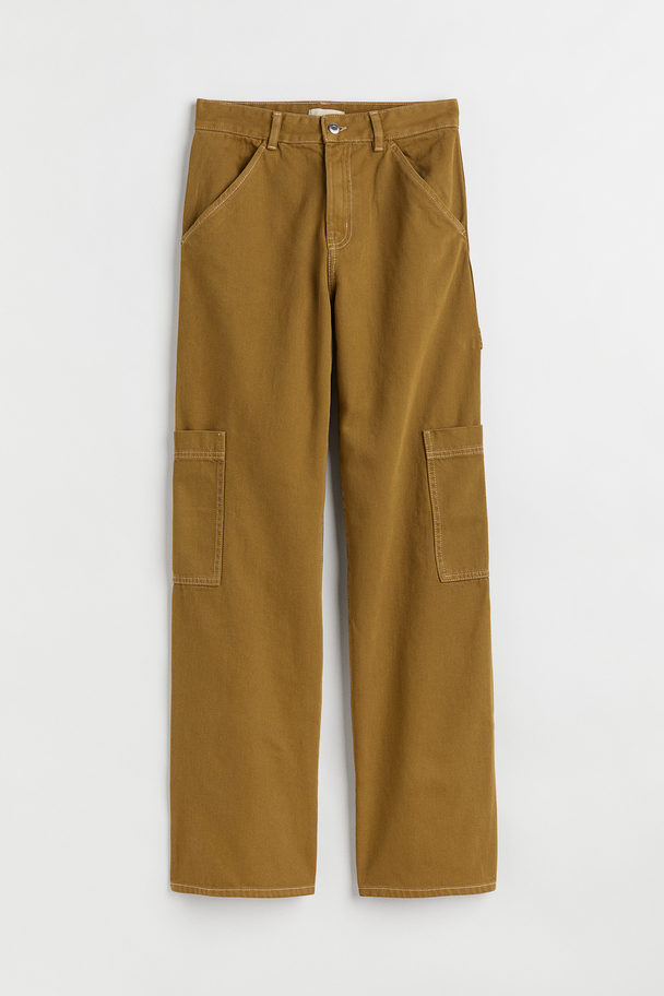 H&M Wide Cargo Trousers Olive Green