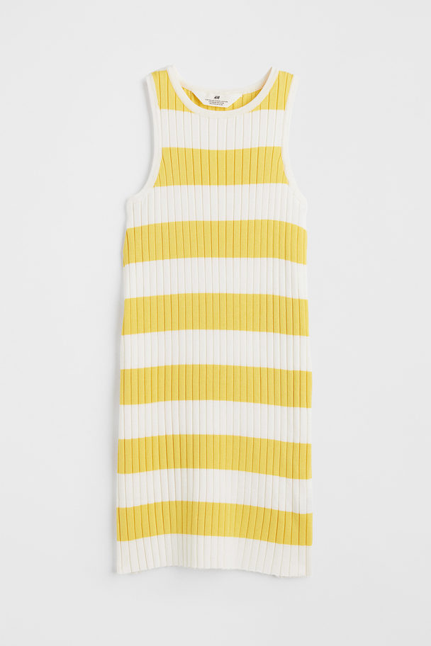 H&M Fine-knit Dress Yellow/white Striped