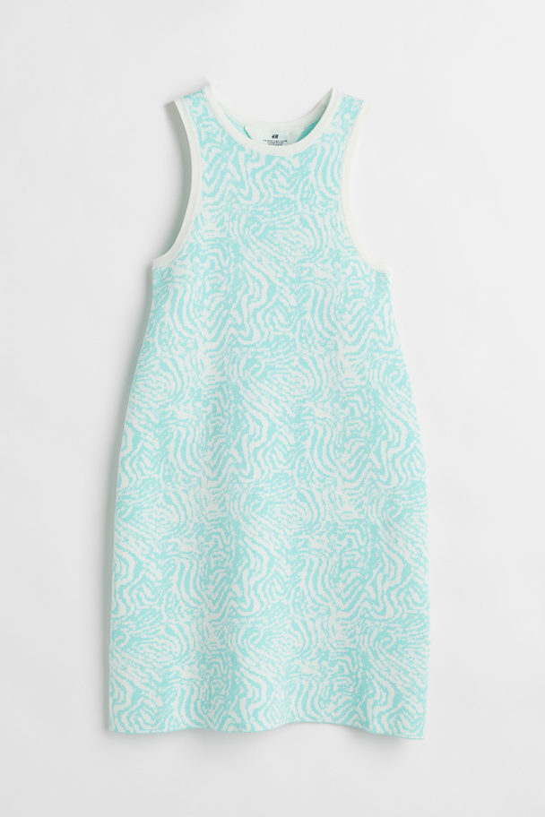 H&M Fine-knit Dress Light Turquoise/patterned