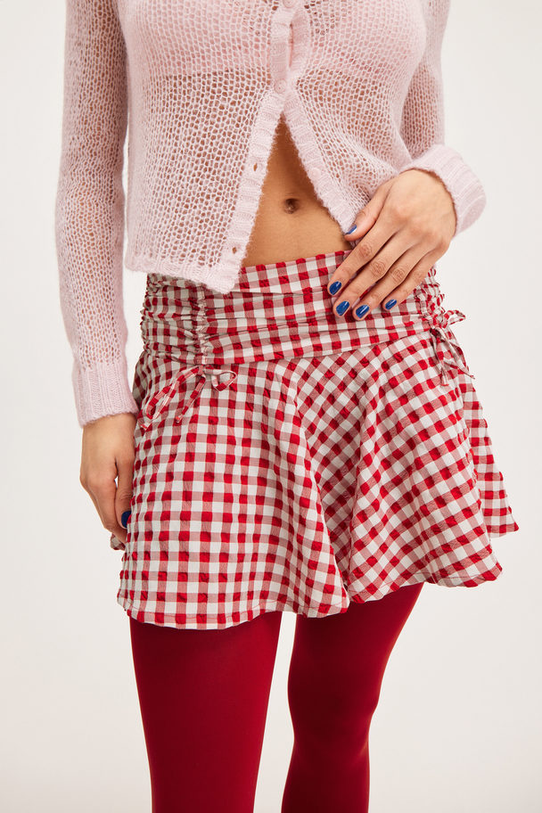 Monki Short Bow Detail Mini Skirt Red Check