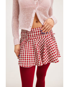 Short Bow Detail Mini Skirt Red Check