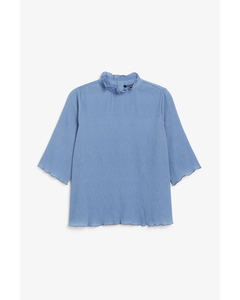 Shirred ruffle neck blouse Periwinkle blue