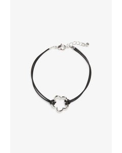 Cord Bracelet With Charm Silver Coloured Flower