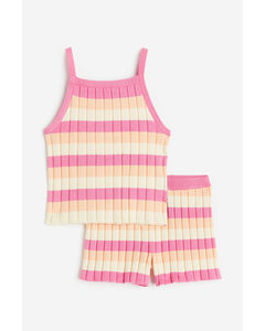 2-piece Set With A Strappy Top And Shorts Pink/striped
