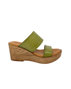 Draco Green Leather Platform Sandal With Engraving