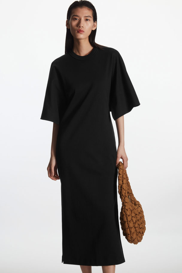 COS Draped-sleeve Midi Dress Black