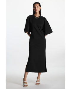 Draped-sleeve Midi Dress Black