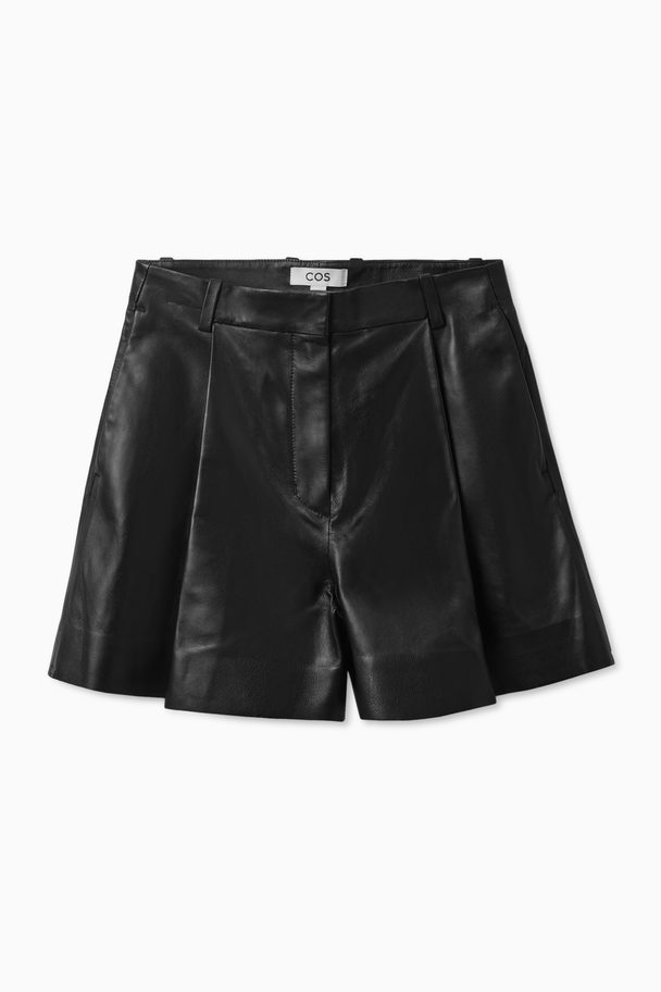 COS Pleated Leather Shorts Black