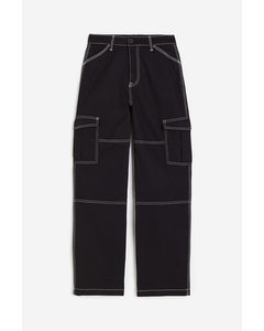 Twill Cargo Trousers Black