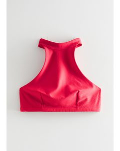 Texturerad Bikinitopp Med Halterneck Röd