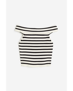 Sleeveless Off-the-shoulder Top Cream/black Striped