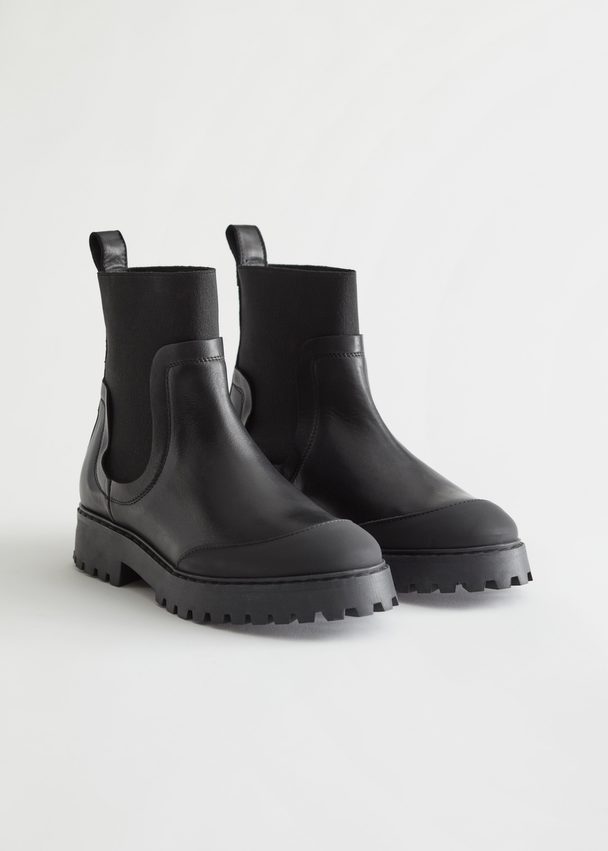 & Other Stories Elasticated Leather Chelsea Boots Black