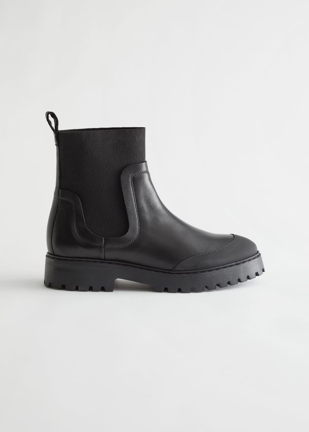 & Other Stories Elasticated Leather Chelsea Boots Black