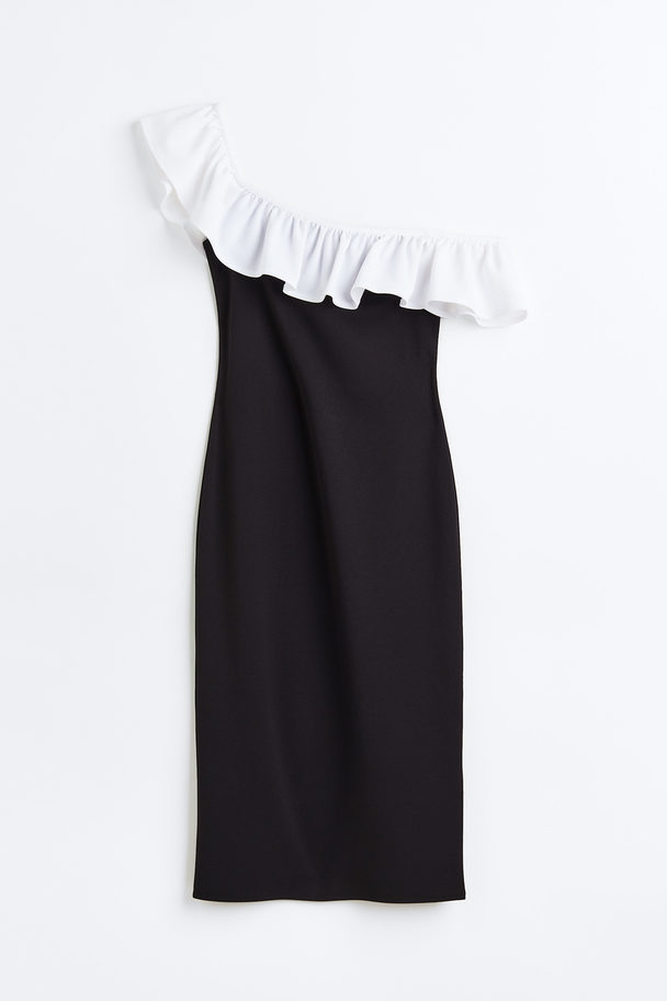H&M Off Shoulder-kjole Med Volang Sort