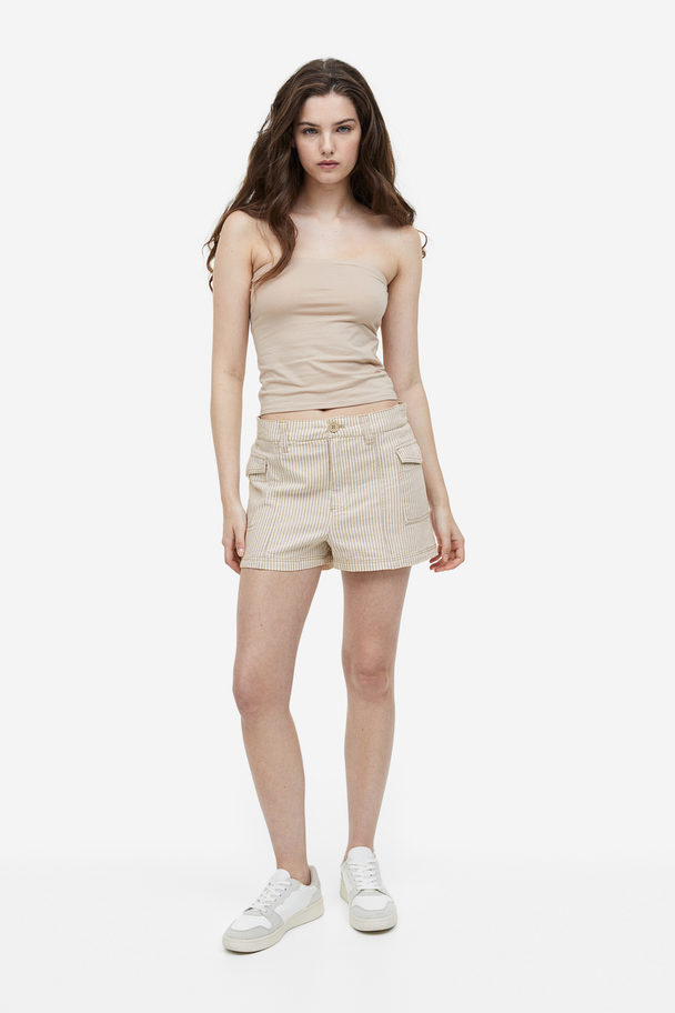 H&M Linen-blend Cargo Shorts Light Greige/striped