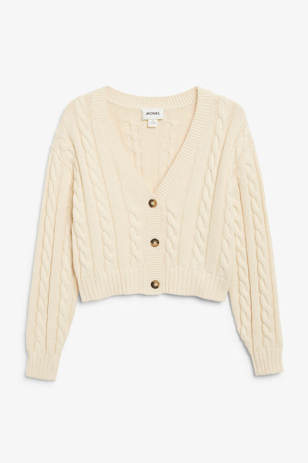 Monki Cropped Cable Knit Cardigan White