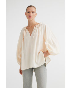Embroidered Balloon-sleeved Blouse Light Beige