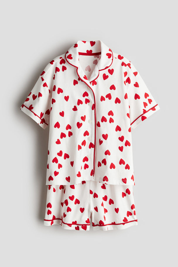 H&M Patterned Jersey Pyjamas White/hearts