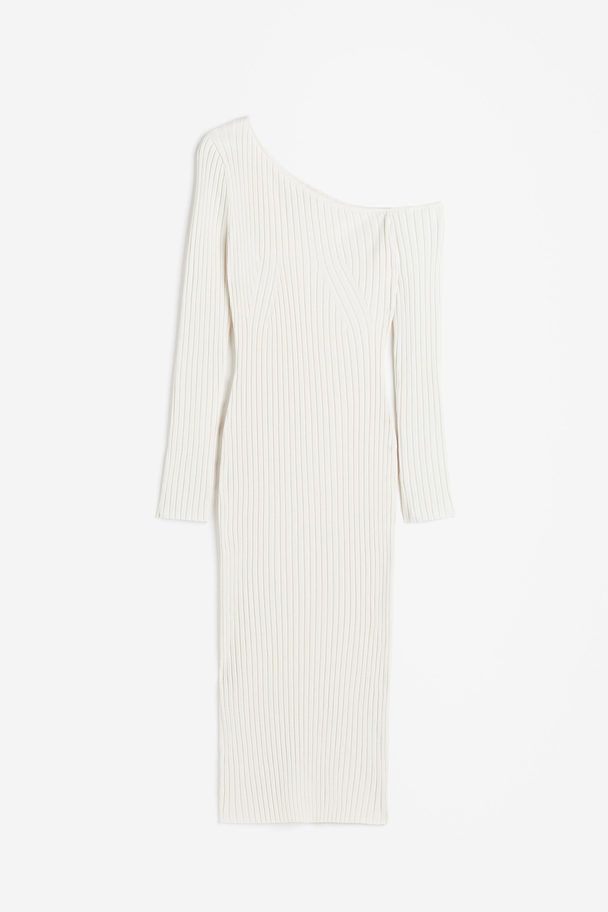 H&M One-Shoulder-Kleid aus Rippstrick Weiß