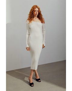 Rib-knit One-shoulder Dress White
