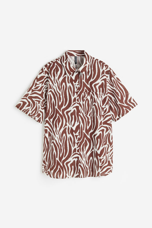 H&M Kortærmet Skjorte Mørkebrun/zebramønstret