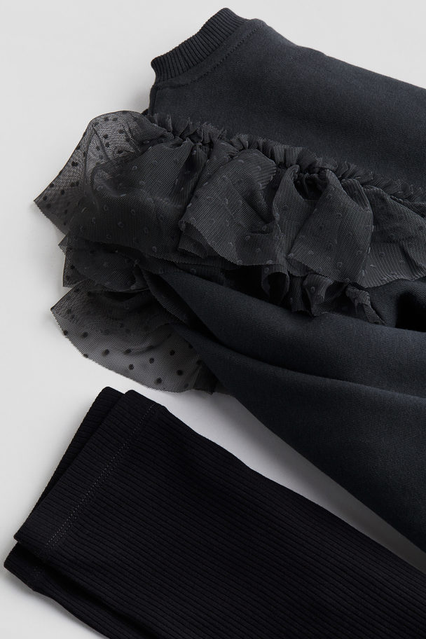 H&M Tweedelige Set - Sweater En Fietsshort Donkergrijs/zwart