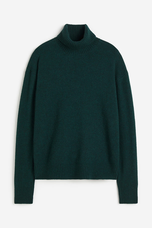 H&M Loose Fit Wool Polo-neck Jumper Forest Green