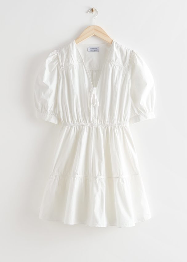 & Other Stories Tiered Puff Sleeve Mini Dress White