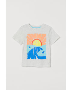 T-shirt Med Tryck Ljus Gråmelerad/summer