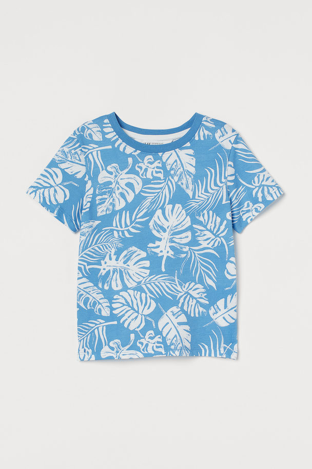 H&M T-shirt Met Print Blauw/bladdessin