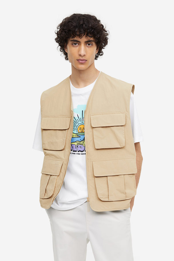 H&M Relaxed Fit Nylon Cargo Gilet Beige