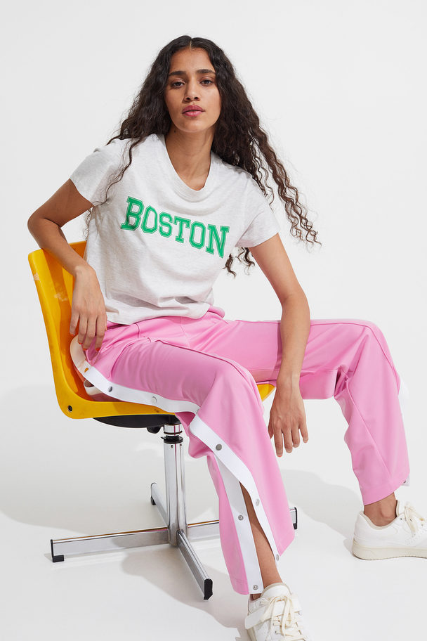 H&M Printed T-shirt Light Grey Marl/boston