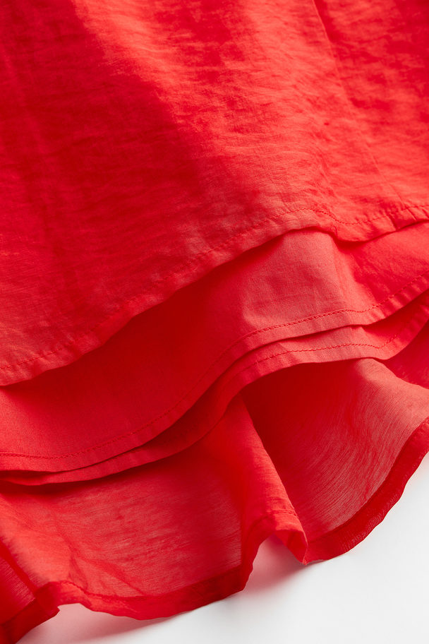 H&M Balloon-sleeved V-neck Dress Red