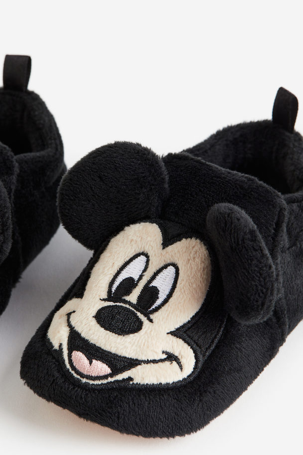 H&M Soft Appliquéd Slippers Black/mickey Mouse
