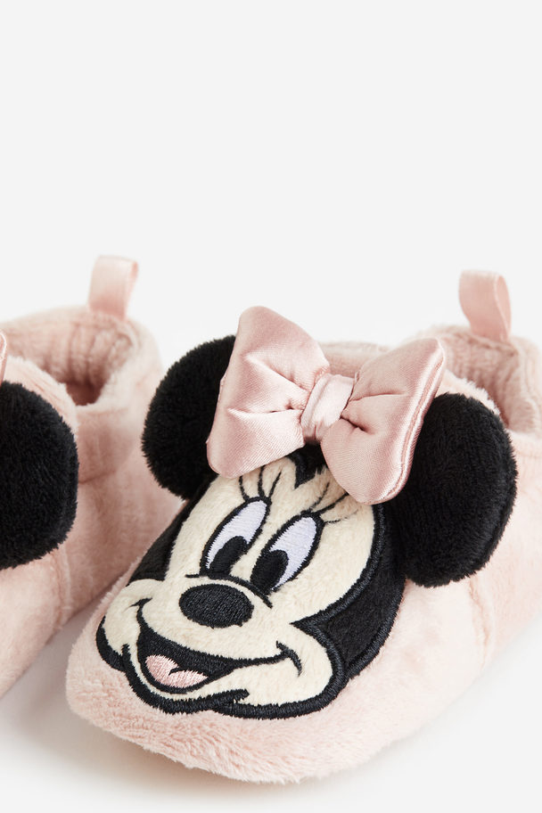 H&M Soft Appliquéd Slippers Light Pink/minnie Mouse