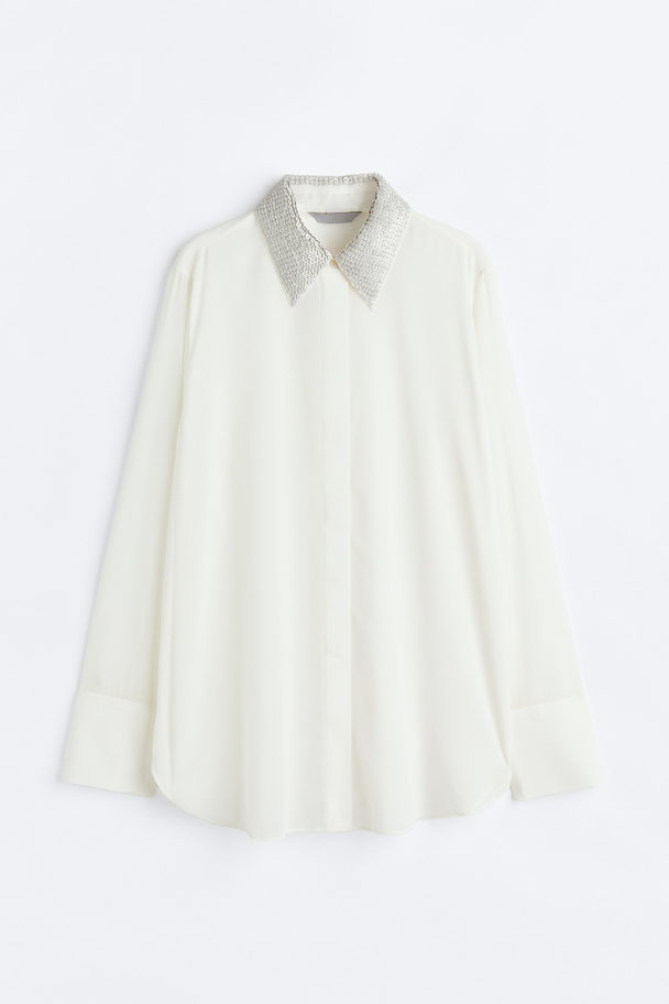 H&M Sequin-collared Shirt White/silver-coloured