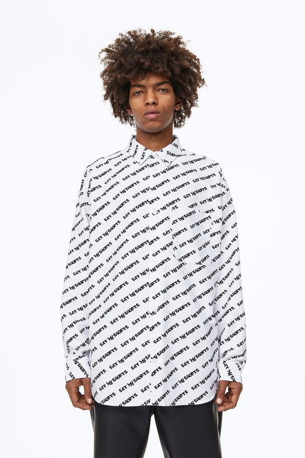 H&M Oversized Fit Oxford Shirt White/the Simpsons