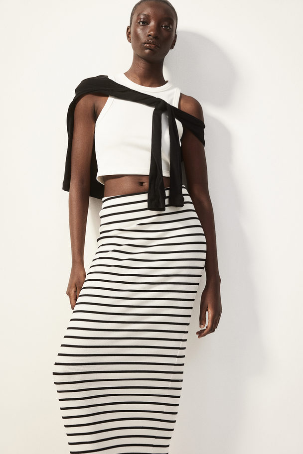 H&M Ribbed Pencil Skirt White/black Striped