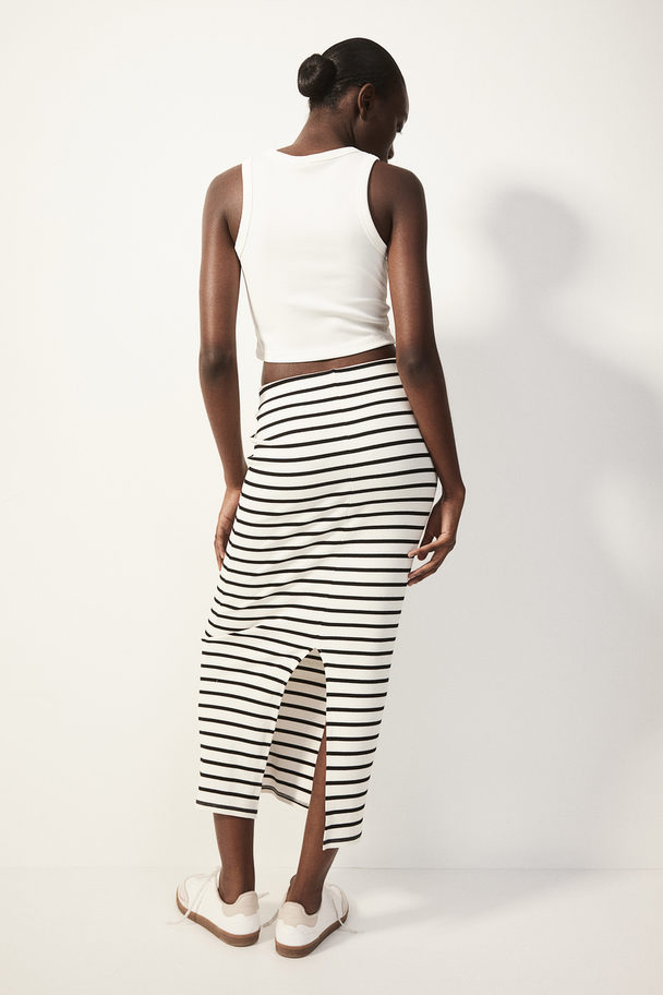 H&M Ribbed Pencil Skirt White/black Striped