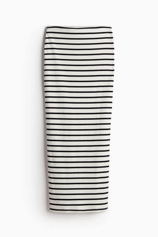 H&M Ribbed Pencil Skirt White/black Striped