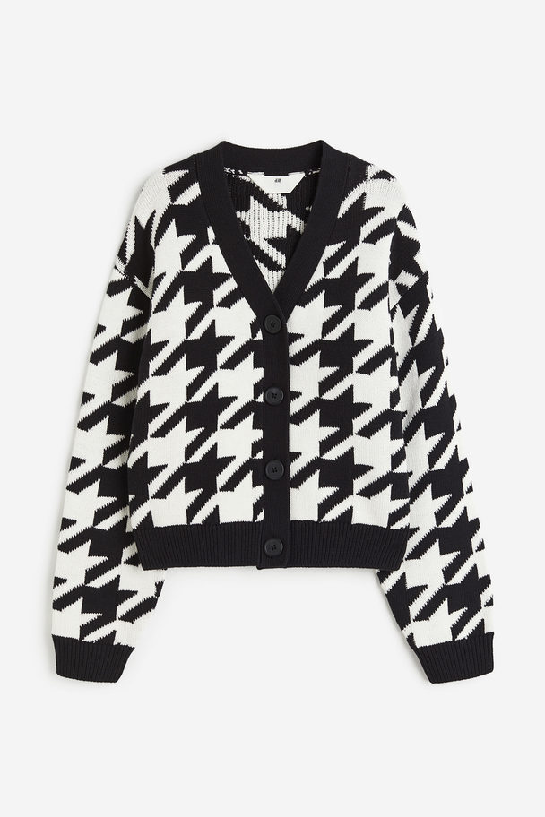 H&M Knitted Cardigan Black/dogtooth-patterned