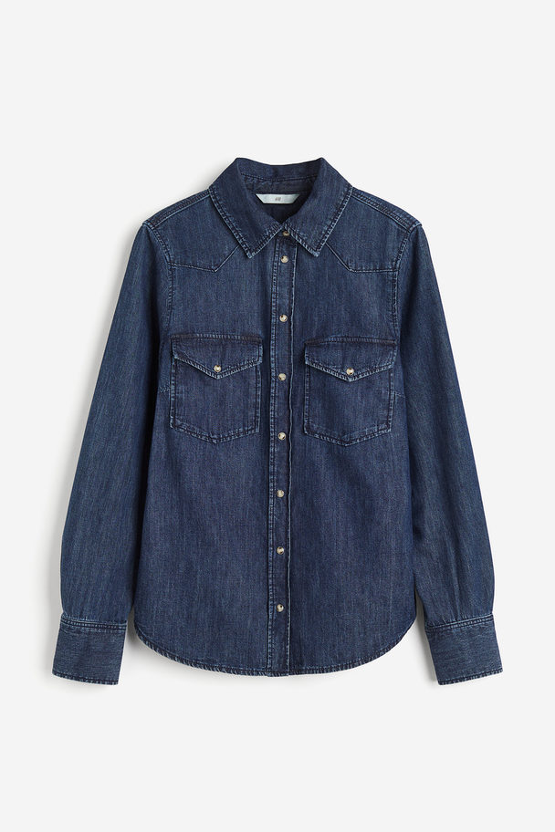 H&M Denim Overhemdblouse Donker Denimblauw