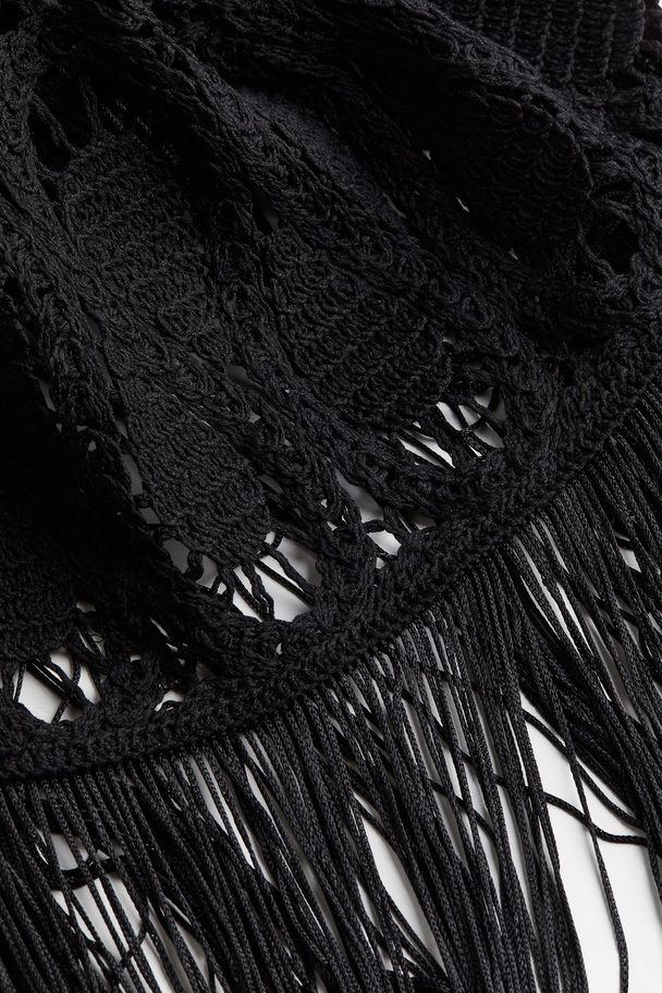 H&M Crochet-look Fringe-trimmed Dress Black