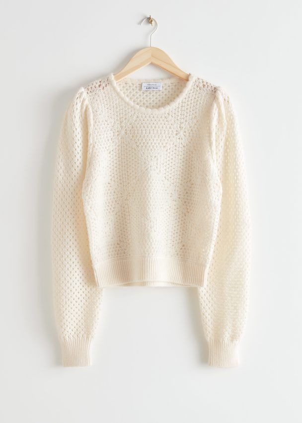 & Other Stories Crochet Knit Wool Sweater White