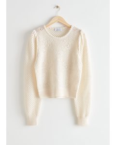 Crochet Knit Wool Sweater White