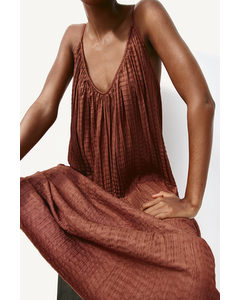 Pleated Strappy Dress Rust Brown