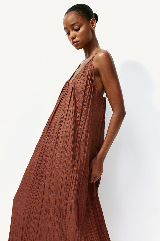 H&M Pleated Strappy Dress Rust Brown